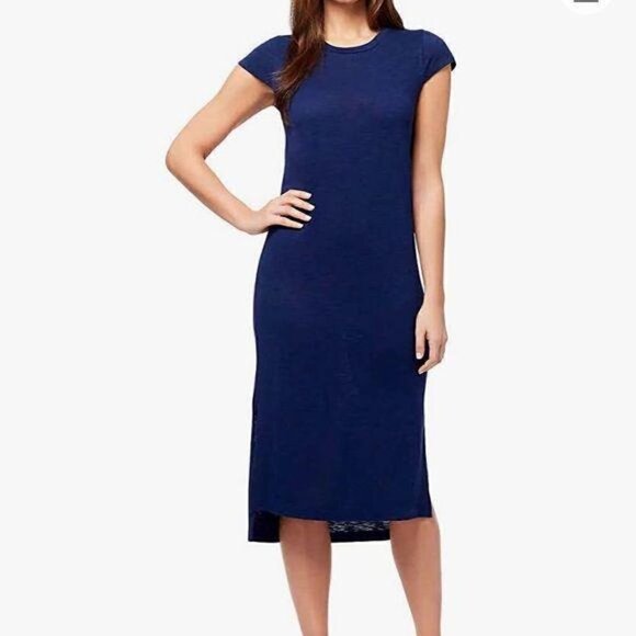 Jessica Simpson Midi Dress womens size large Maritime Blue Long side slits comfy - Picture 6 of 9